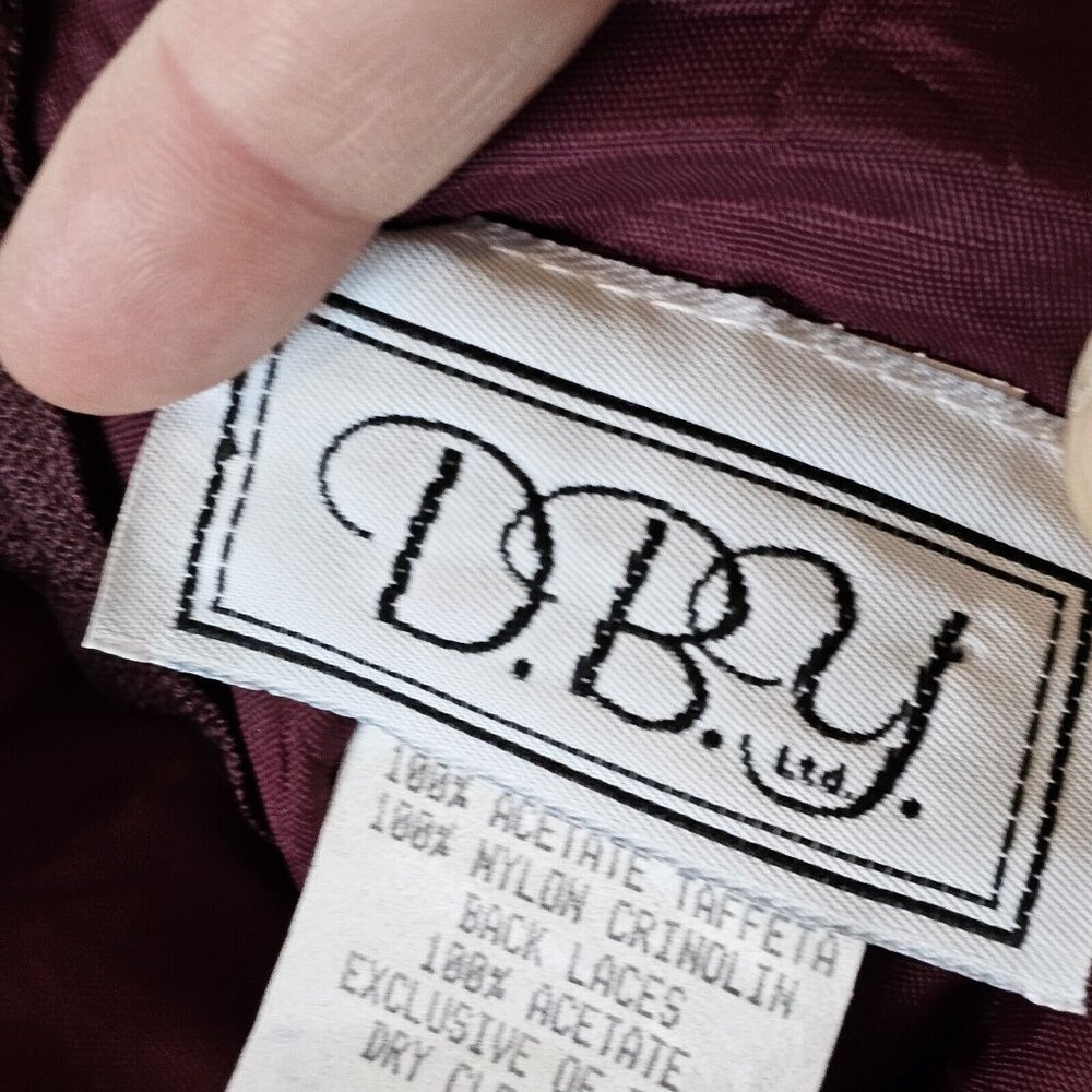 Vintage Womens Medium Velvet Formal Dress Strappy‎ Back Fit N Flare 90s Burgandy - Picture 9 of 11